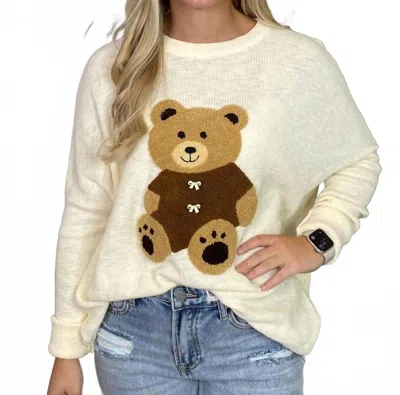 Easel Teddy Bear Knit Sweater In Beige In Neutral