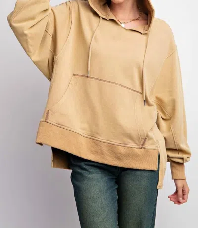 Easel Terry Knit Hoodie In Latte In Multi