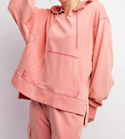 Easel Terry Knit Hoodie In Rose In Multi