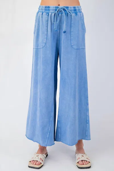 Easel Terry Knit Palazzo Pants In Blue