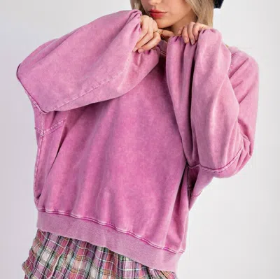 Easel Terry Knit Pullover Top In Orchid