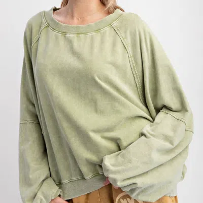Easel Terry Knit Pullover Top In Sage