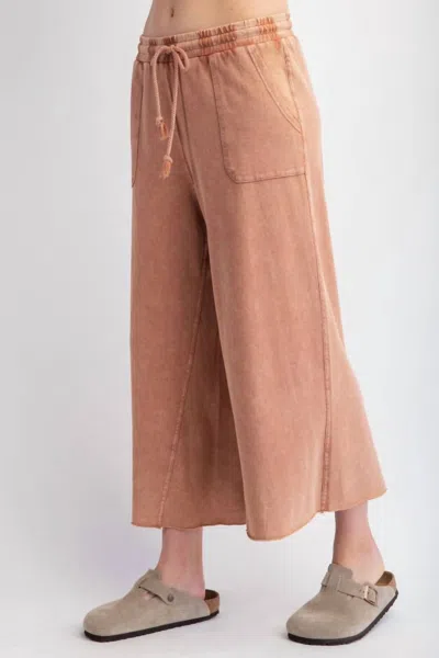 Easel Terry Palazzo Pants In Red Bean