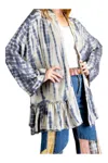 Easel Textured And Ruffle Bottom Open Kimono In Mauve In Multi