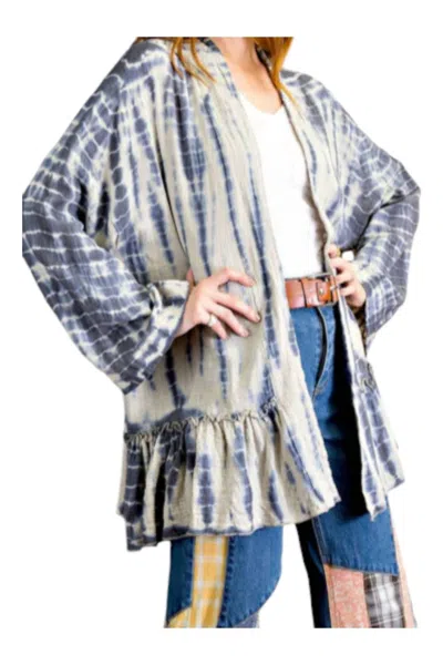Easel Textured And Ruffle Bottom Open Kimono In Mauve In Multi