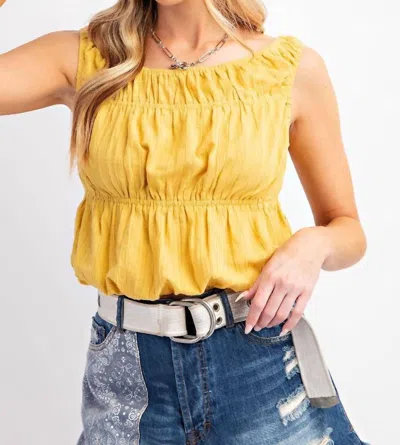Easel Textured Cotton Gauze Top In Honey Mustard In Multi