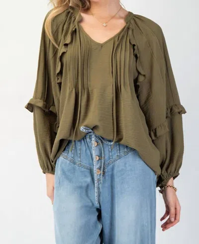 Easel Textured Poly Woven Blouse In Olive In Green