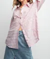 Easel Textured Voile Button Down Shirt In Pink In Pink