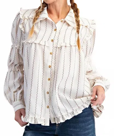 Easel Textured Woven Button Down Shirt In White In Multi