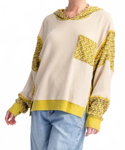 Easel Thermal Pullover Hoodie In Green Tea In Gold