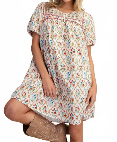 Easel Tiny Flowers Mini Dress In Off White In Multi