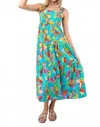 Easel Tropical Print Flowy Bow Back Maxi Dress In Aqua Blue In Blue