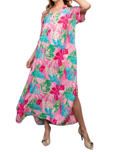 Easel Tropical Print Peach Blossom Maxi Dress In Bubble Gum In Multi