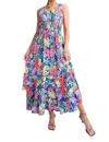 Easel Tropical Print Peach Blossom Maxi Dress In Peri Blue In Blue