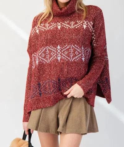 Easel Turtleneck Sweater In Chestnut In Pink