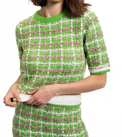 Easel Tweed Sweater Top In Lime In Green