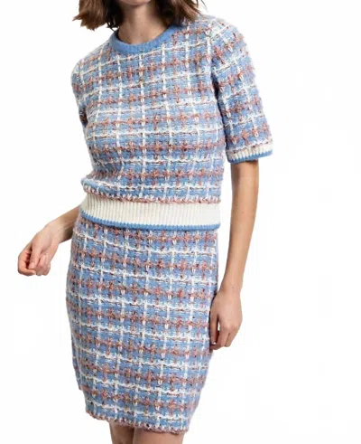 Easel Tweed Sweater Top In Peri-blue