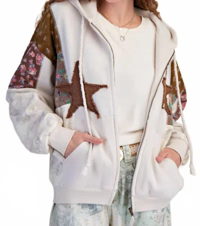 Easel Urban Cosmic Nomad Zip-up Jacket In Oatmeal In Multi