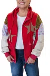 Easel Urban Cosmic Zip-up Patchwork Jacket In Red In Red