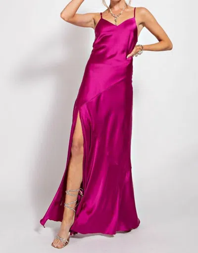 Easel V Neck Maxi Dress In Magenta In Pink