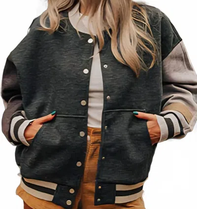 Easel Varsity Style Bomber Jacket In Matcha In Gray