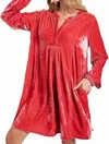 Easel Velvet Long Sleeve Dress In Lipstick Coral In Multi