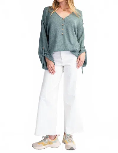 Easel V-neckline Knit Button Detail Sweater In Teal Green In Blue