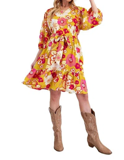 Easel Waist Tie Woven Dress In Pineapple In Yellow