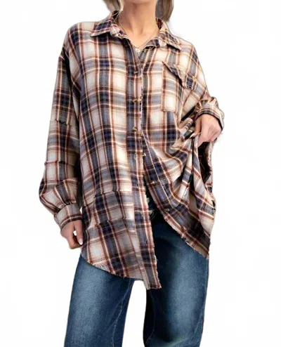 Easel Washed Button Down Flannel Tunic In Starry Night In Multi