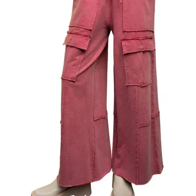 Easel Washed Cargo Pants In Pink