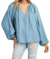 Easel Washed Chambray Flare Tunic In Blue Denim In Blue