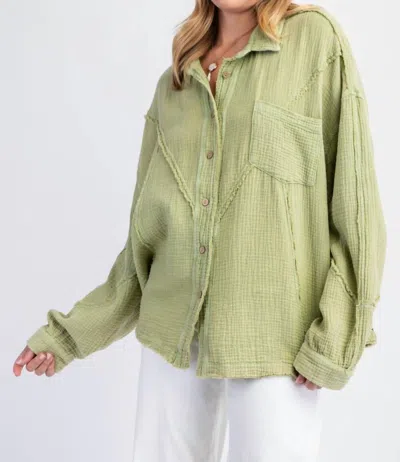 Easel Washed Cotton Gauze Shirt In Sage Green