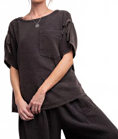 Easel Washed Cotton Gauze Top In Black In Brown