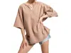 Easel Washed Cotton Jersey Oversized Top In Camel In Brown