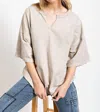 Easel Washed Cotton Jersey Oversized Top In Stone In White