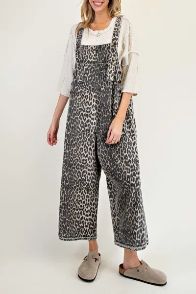 Easel Washed Denim Overalls In Multi