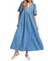 Easel Washed Maxi Dress In Denim In Blue