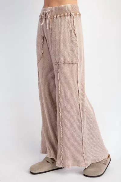 Easel Washed Novelty Rib Knit Sweatpants In Mocha In Brown