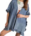 Easel Washed Open Cardigan In Denim In Blue