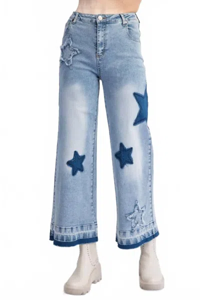 Easel Washed Star Patch Denim In Blue