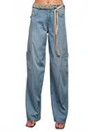 Easel Washed Straight Pants In Denim Blue In Blue