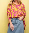 Easel Wave Print Top In Pink/yellow In Multi