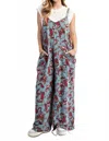 Easel Western Print Soft Jumpsuit In Dusty Blue In Multi