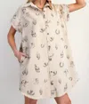 Easel Western Printed Washed Twill Shirt Dress In Cream In Multi