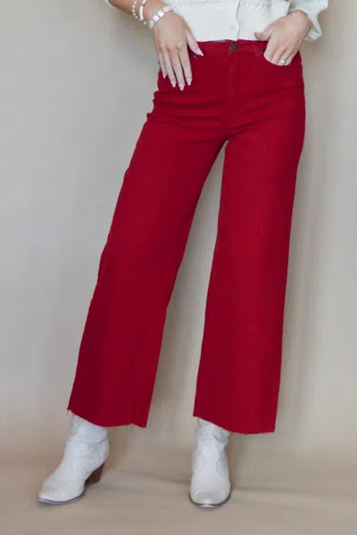 Easel Wide Glide Wide Leg Twill Pants In Red
