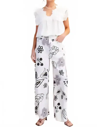 Easel Wide Leg Print Jeans In White
