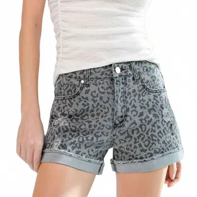 Easel Wild Side Leopard Denim Short In Black In Animal Print