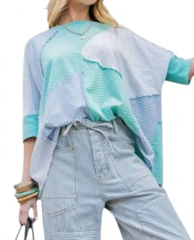 Easel Winay Striped Mix Media Tee In Blue