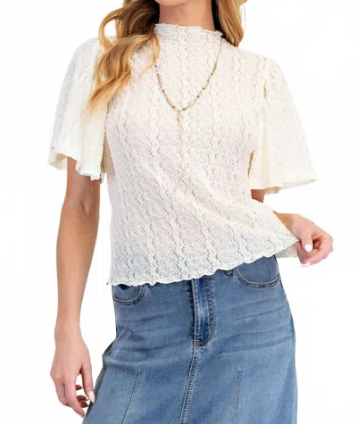 Easel Wing Sleeve Lace Top In Ivory In White