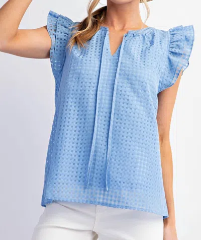 Easel Wing Sleeve Square Pattern Top In Blue